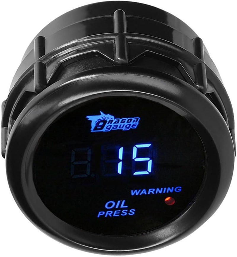 LKRXW Car Oil Pressure Gauge 12V Auto Oil Press Gauge Psi 2" 52mm Meter Digital Blue Light Psi Pressure Gauge Instruments 0 to 150Psi Smoke Tint Len with Sensor - Image 1